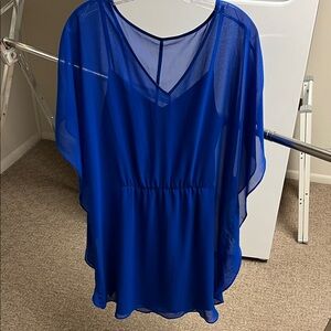 Elegant Blue Sheer Tunic Women's Top